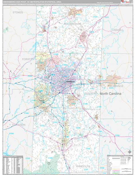 Greensboro-High Point, NC Metro Area Wall Map